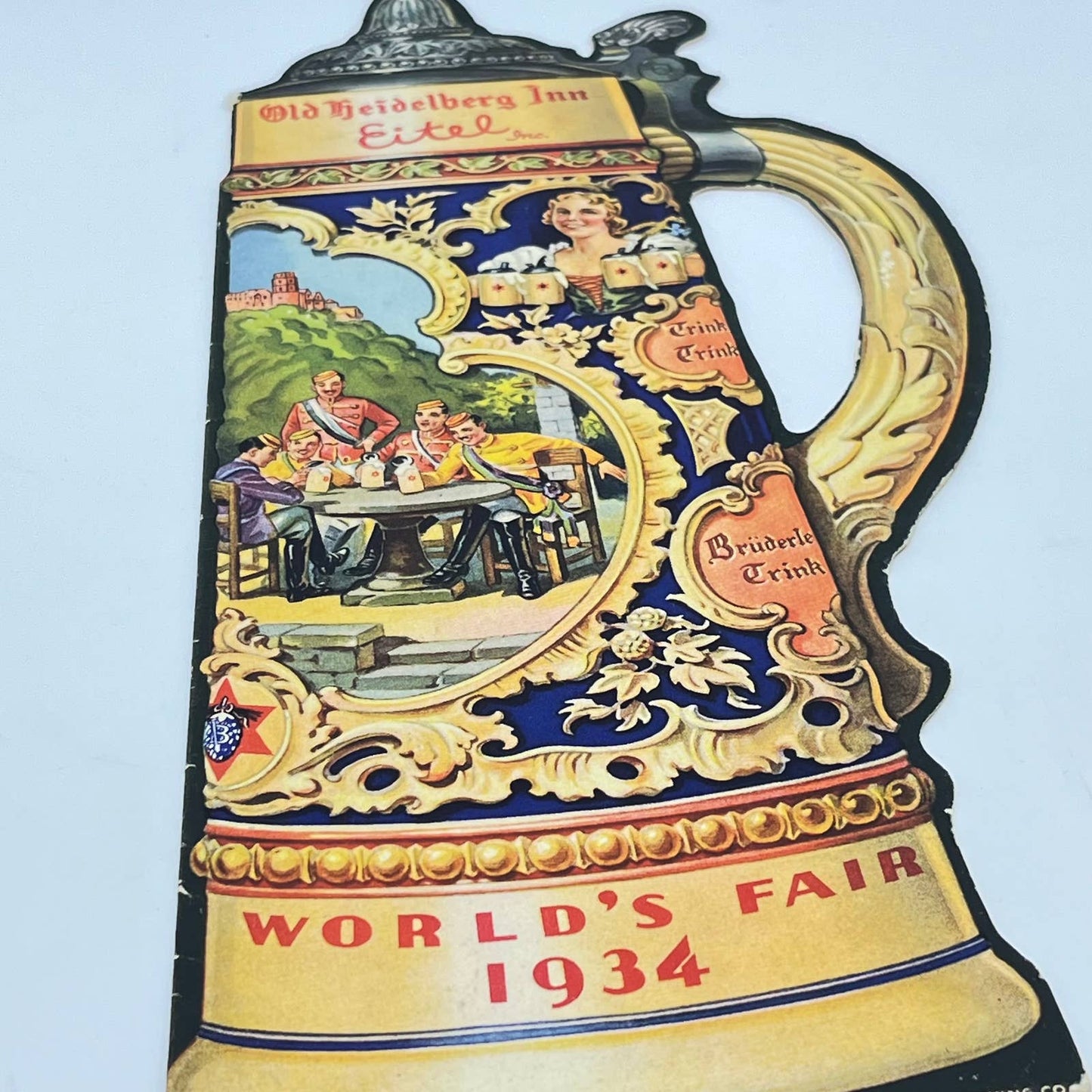 1934 Chicago World’s Fair Blatz Beer Stein Old Heidelberg Inn Souvenir 13” FL3