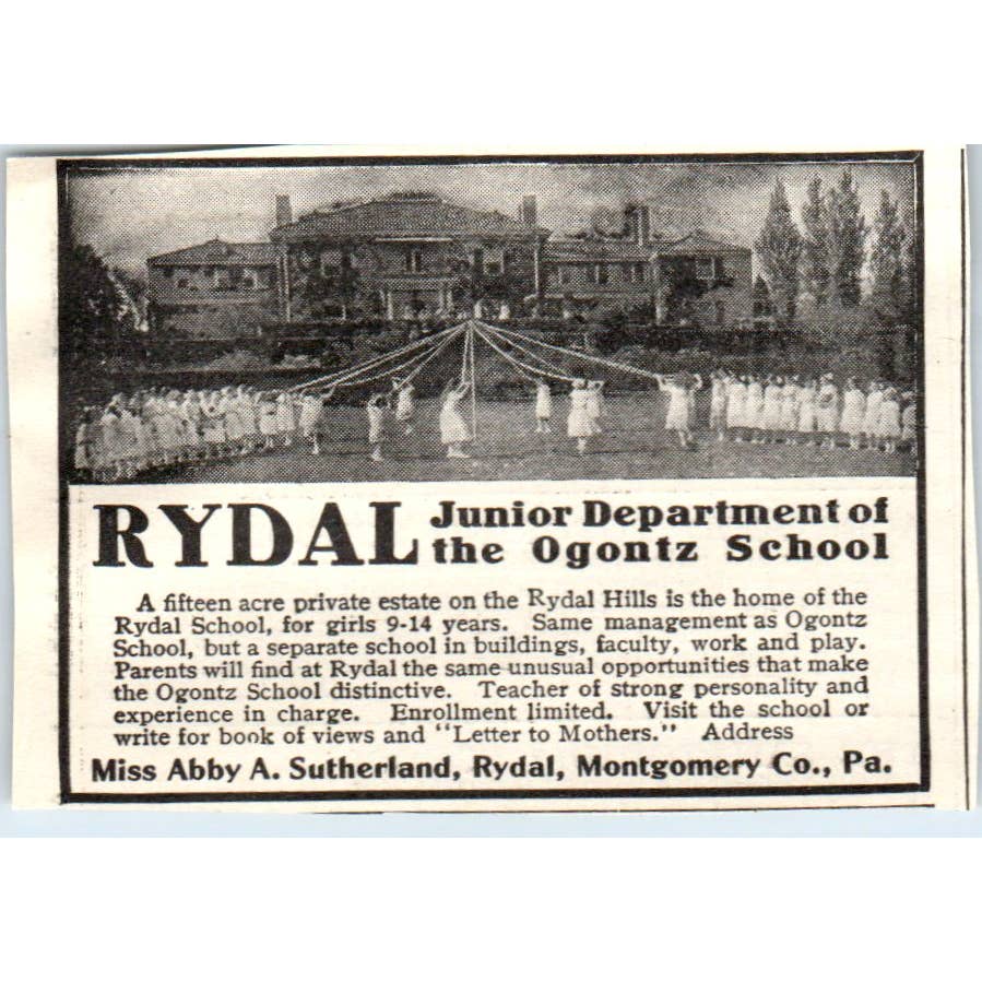 c1920 Harper's Ad - Rydal Ogontz School Abby A Sutherland Montgomery PA EA3-1