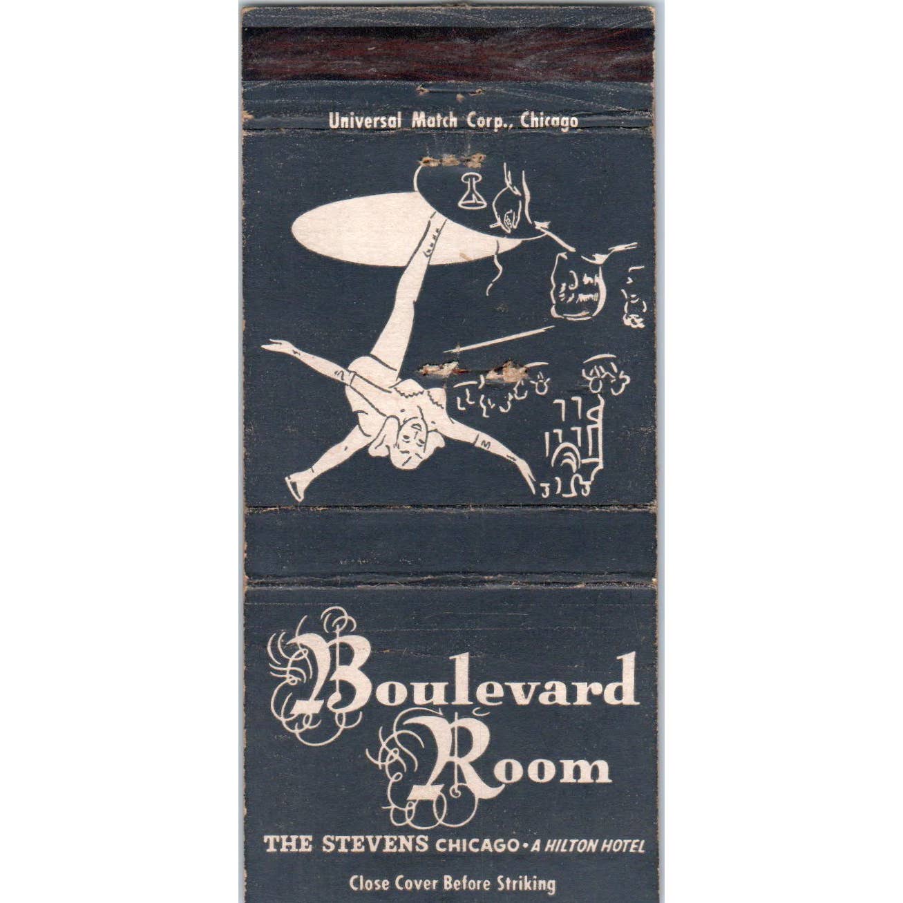 The Stevens Hotel Boulevard Room Chicago Advertising Matchbook Cover SA1-M11
