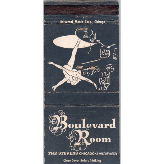The Stevens Hotel Boulevard Room Chicago Advertising Matchbook Cover SA1-M11