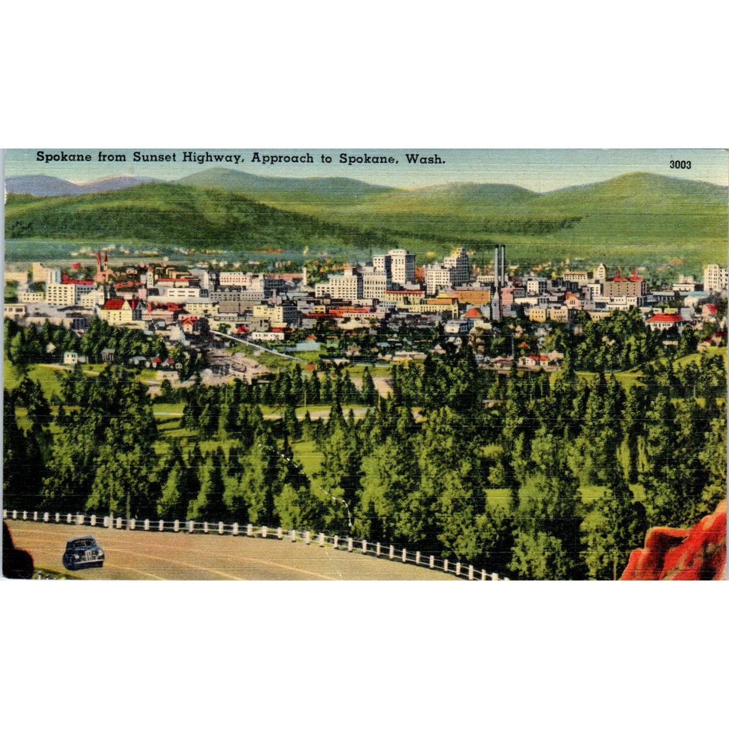 Vintage Postcard Sunset Highway Approach to Spokane Washington TD9-W2