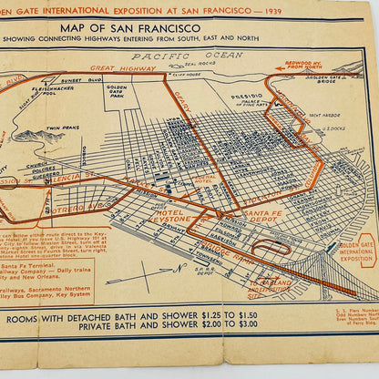 1939 SAN FRANCISCO HOTEL KEYSTONE MAP PAMPHLET WORLD’S FAIR GOLDEN GATE A1