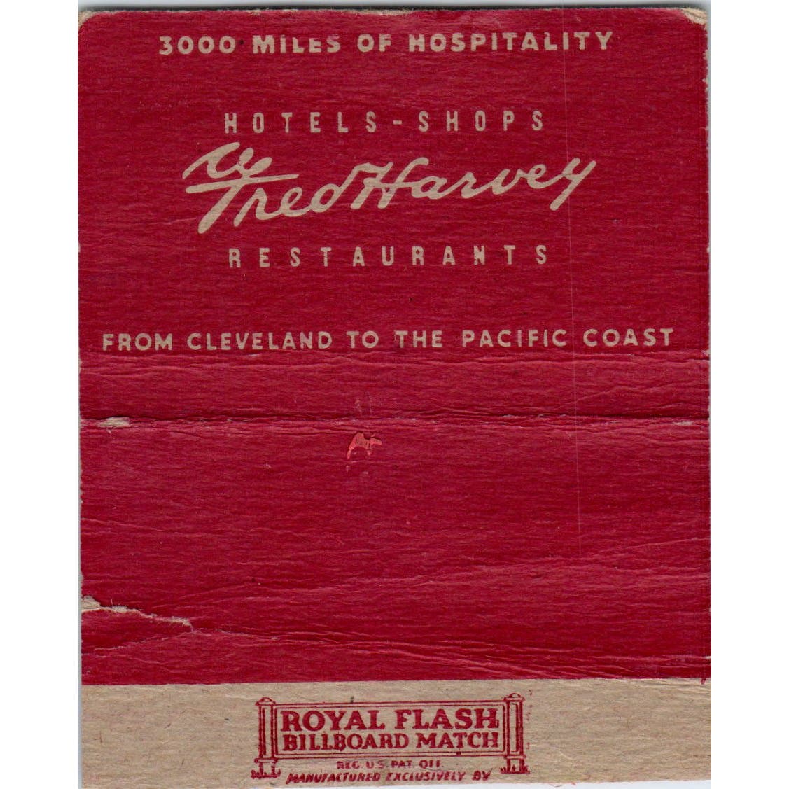 Fred Harvey Hotels-Shops Restaurants Wide Red Advertising Matchbook Cover SA9-M7