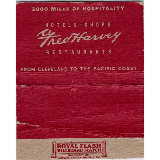 Fred Harvey Hotels-Shops Restaurants Wide Red Advertising Matchbook Cover SA6-M7