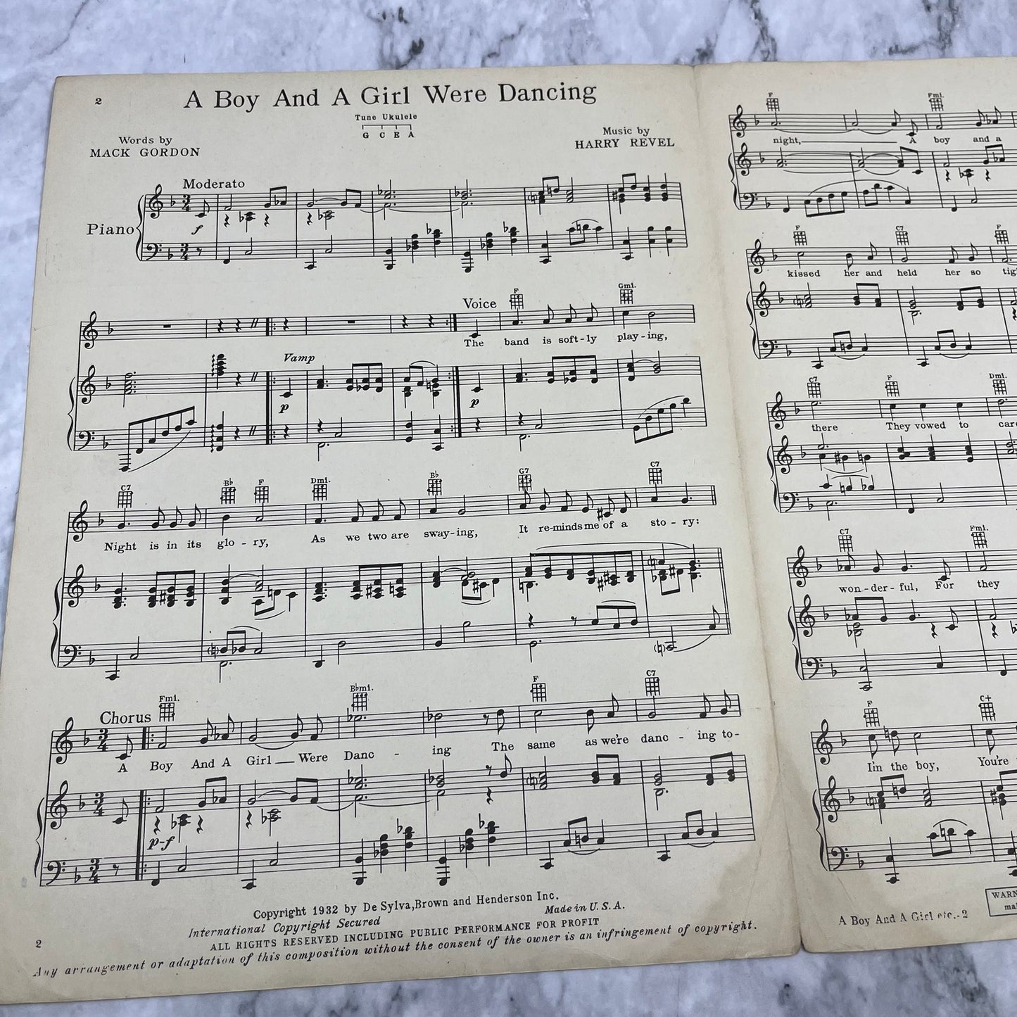A Boy And A Girl Were Dancing Gordon And Revel Lanny Ross 1932 Sheet Music V38