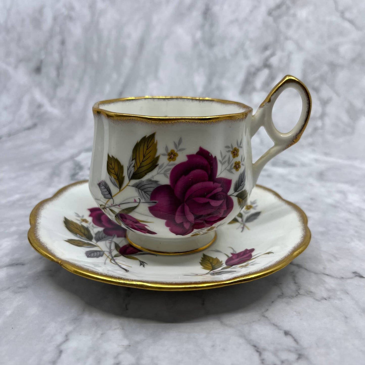 Vintage Rosina Bone China Cup & Saucer, Signed & Numbered, Purple Rose TD6