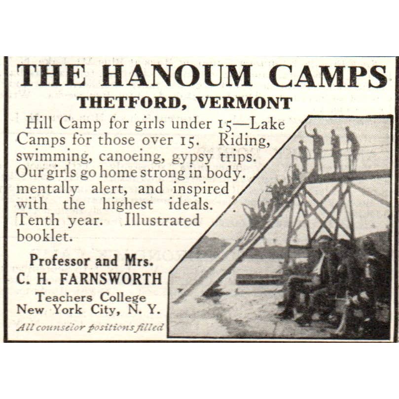 c1920 Harper's Magazine Ad - The Hanoum Camps C.H. Farnsworth Thetford VT EA3
