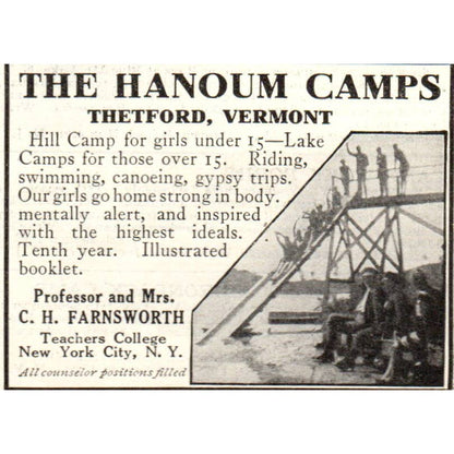 c1920 Harper's Magazine Ad - The Hanoum Camps C.H. Farnsworth Thetford VT EA3