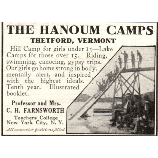 c1920 Harper's Magazine Ad - The Hanoum Camps C.H. Farnsworth Thetford VT EA3