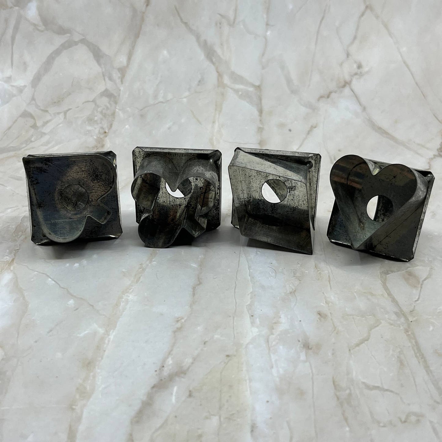 Vintage Tin Metal Cookie Cutter Set of 4 Playing Card Suits 1.75” TJ1