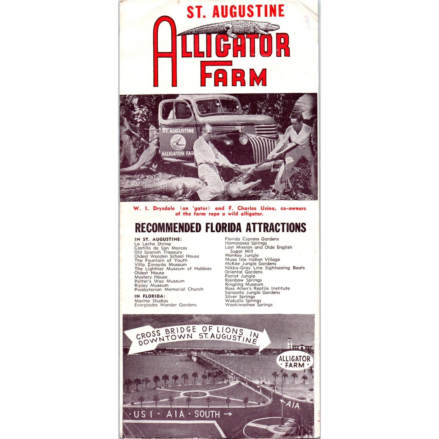 1950s St. Augustine FL Alligator Farm Fold Out Travel Brochure SE3-4