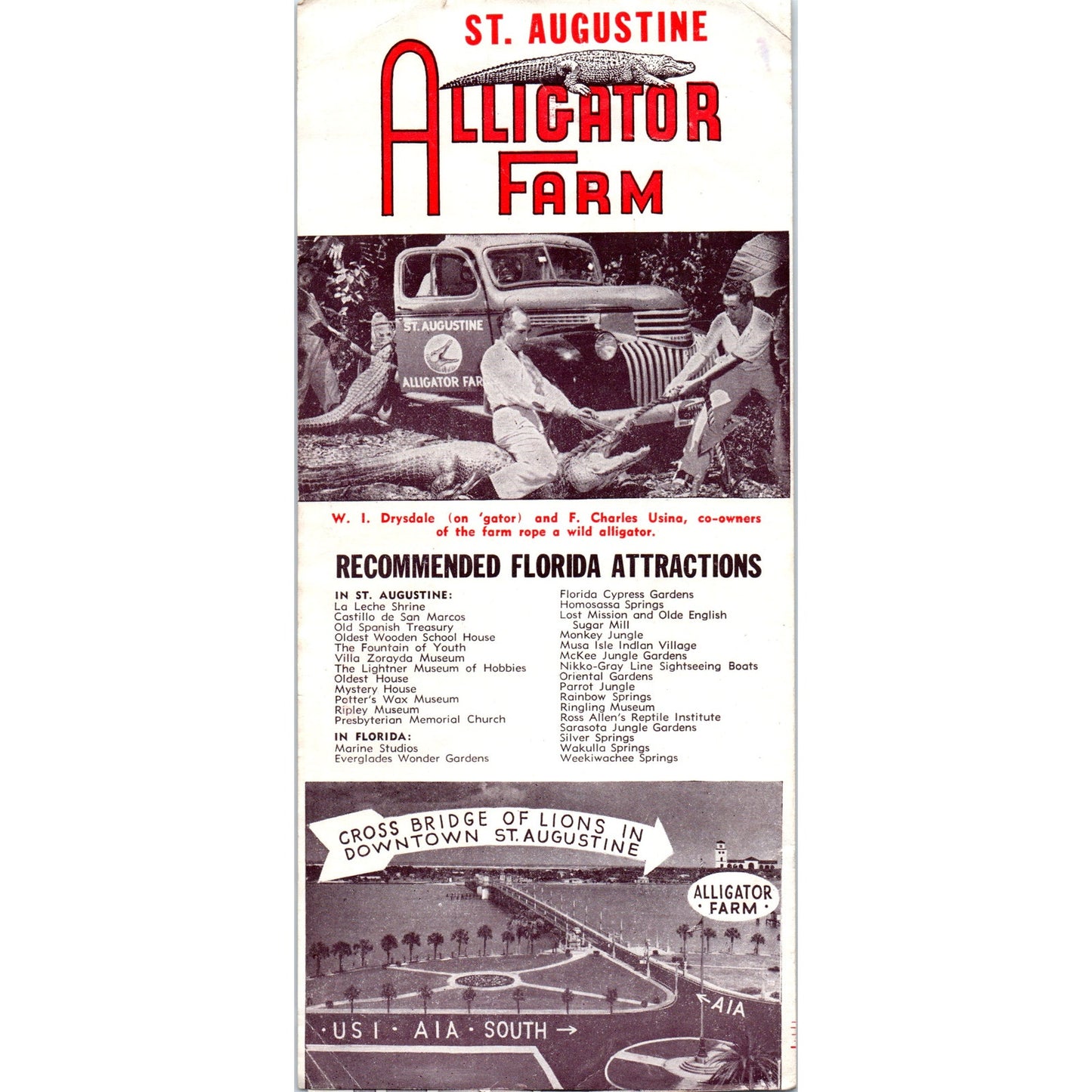 1950s St. Augustine FL Alligator Farm Fold Out Travel Brochure TH2-SF2