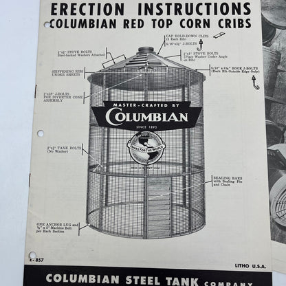 1950s Columbian Red Top Corn Cribs Manual Assembly Instructions L4-2