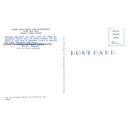 Mardi Gras Motel Treasure Island FL Theo & Anita Fournier - Postcard TJ8-1