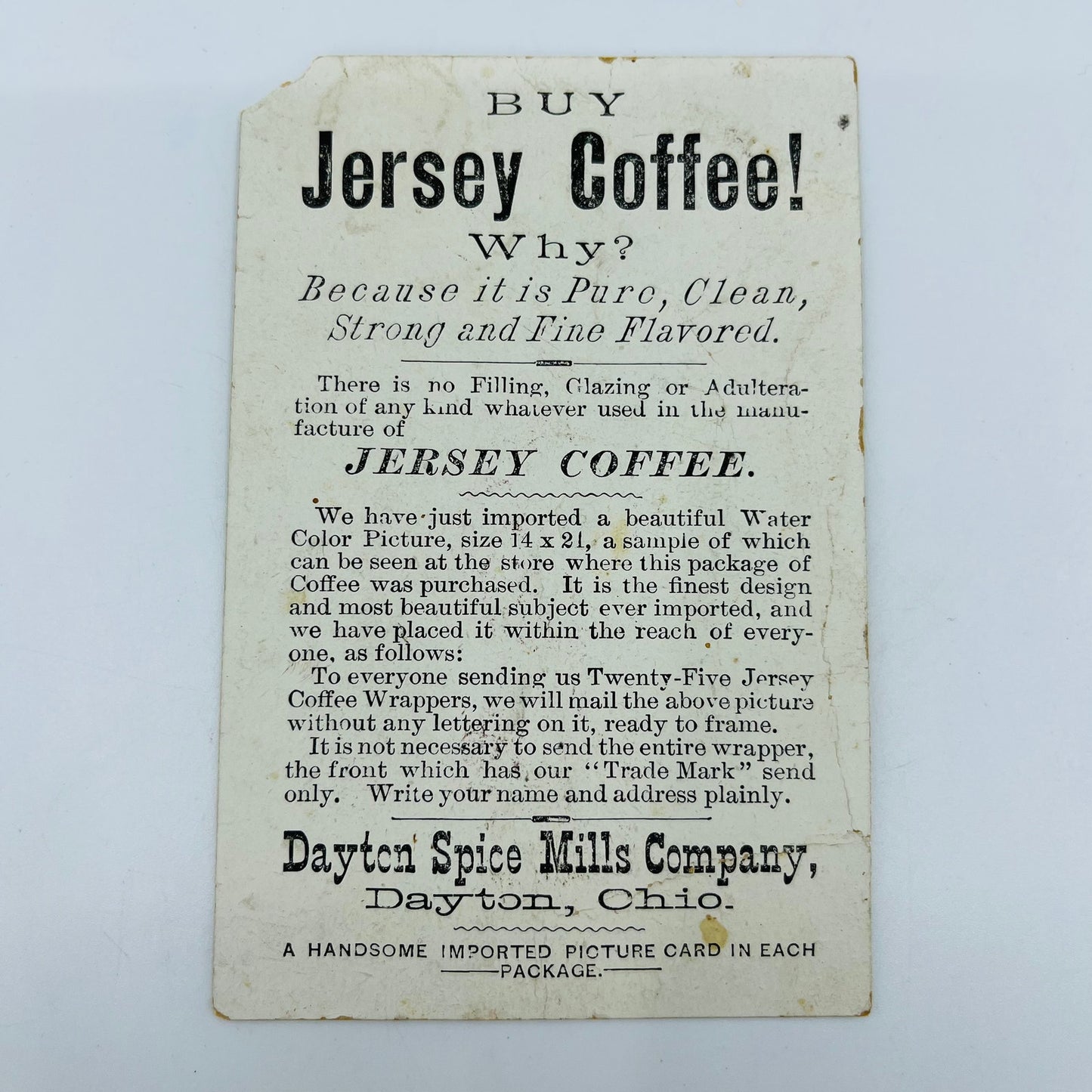 1890s Victorian Trade Card Jersey Coffee Dayton OH Adorable Young Girl AH9-M10