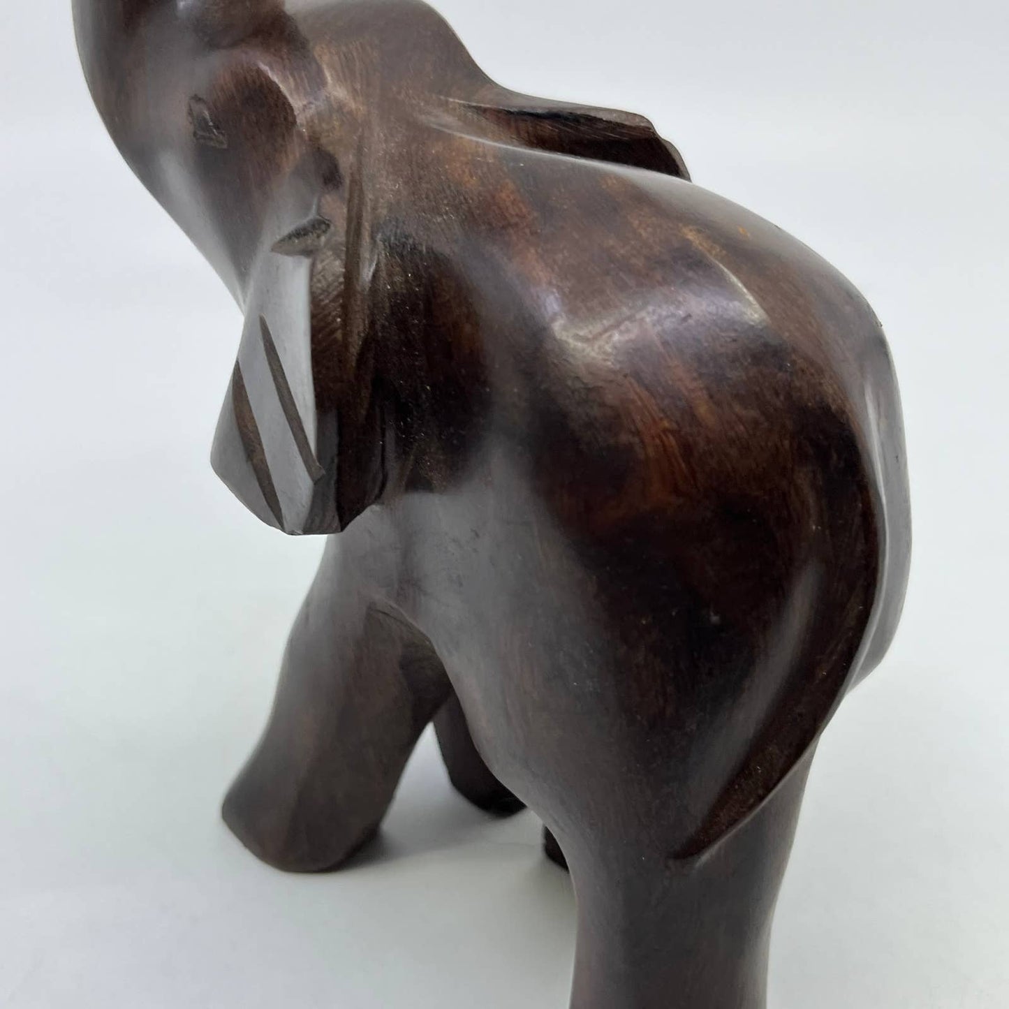 Hand Carved Elephant Dark Wood Sculpture Heavy 5x8” TI2