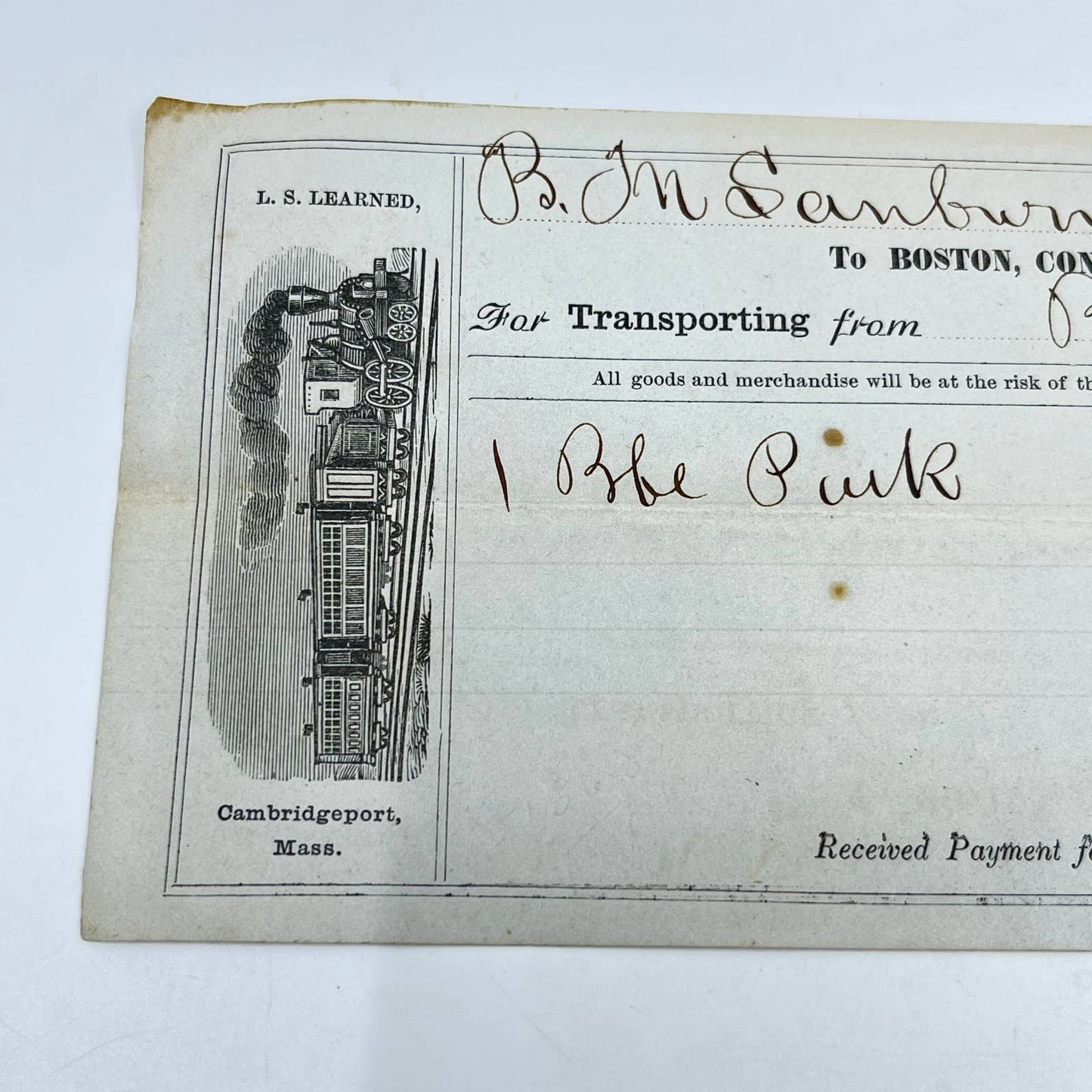 1861 Civil War Era Bank Check Boston Concord & Montreal Railroad Corporation SC5