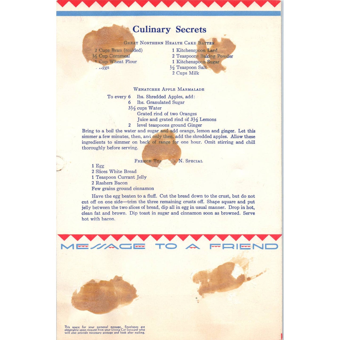 1937 Great Northern Railway Pennsylvania Farmer Tour Breakfast Menu AD4