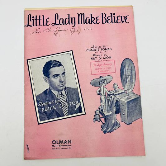 1938 Little Lady Make Believe Eddie Cantor Nat Simon Charlie Tobias Sheet Music