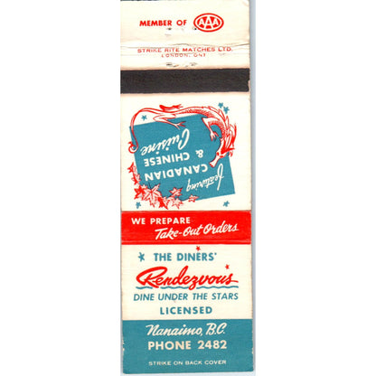 The Diners' Rendezvous Nanaimo BC Advertising Matchbook Cover MM9-2