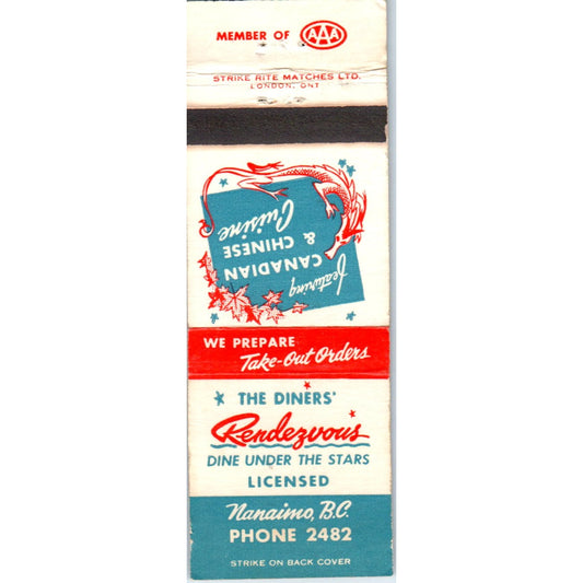 The Diners' Rendezvous Nanaimo BC Advertising Matchbook Cover MM9-2