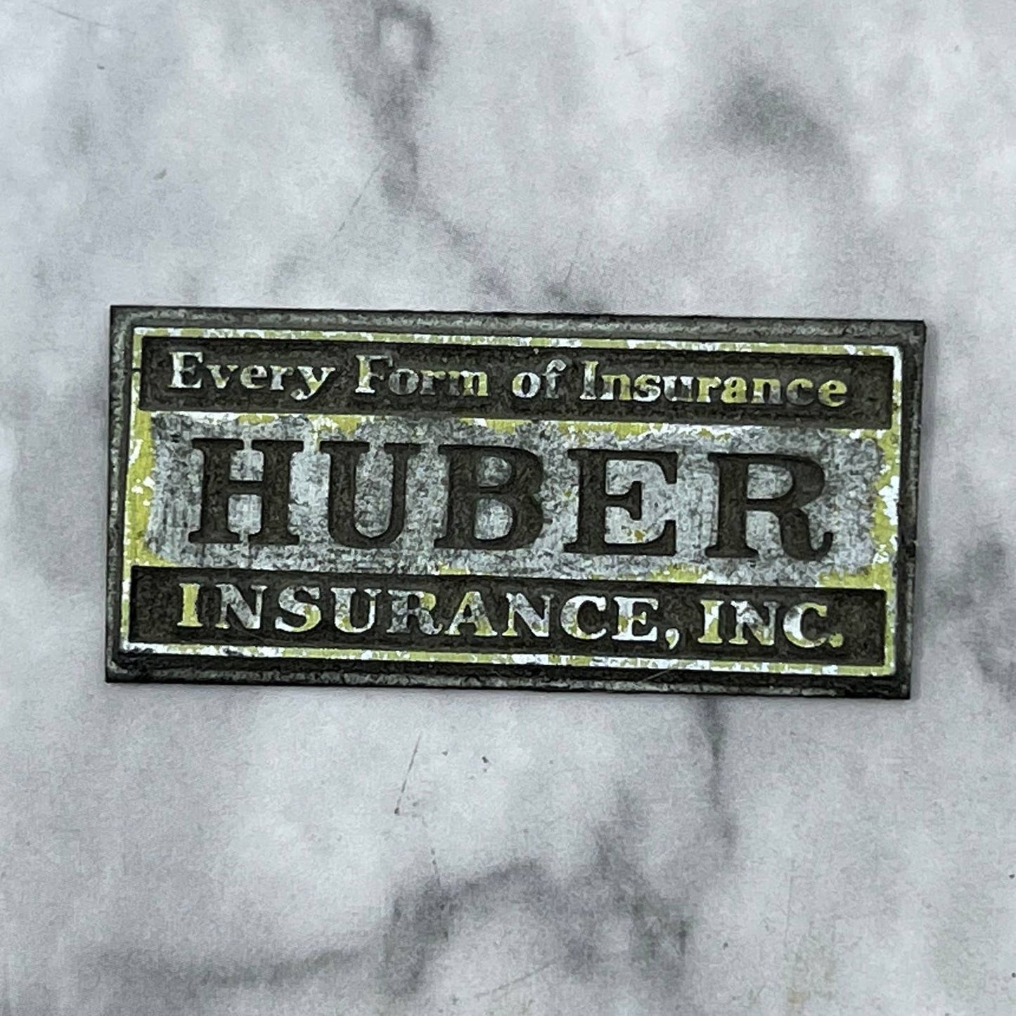 Vintage Printing Letterpress Printers Block Plate Huber Insurance TJ510