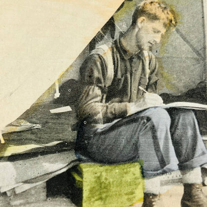 1898 Stereoview Card Tinted Spanish-American War US Army Soldier Writing Letter