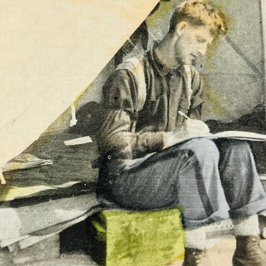 1898 Stereoview Card Tinted Spanish-American War US Army Soldier Writing Letter