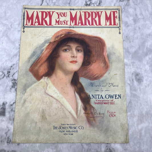 MARY You must marry me - Vintage Sheet Music - by ANITA OWEN 1919 V39-3