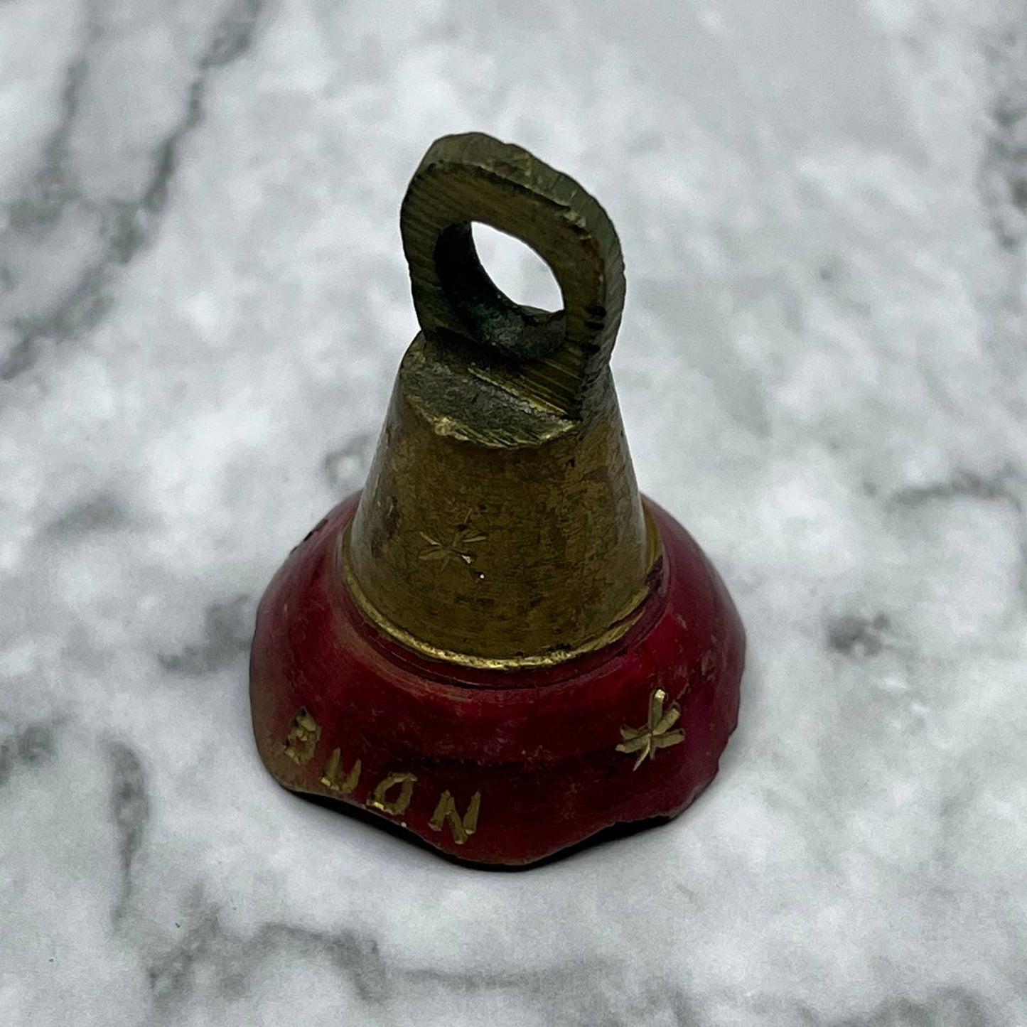 Vintage Etched Brass Bell of Sarna Natale Buon 2" India SA2