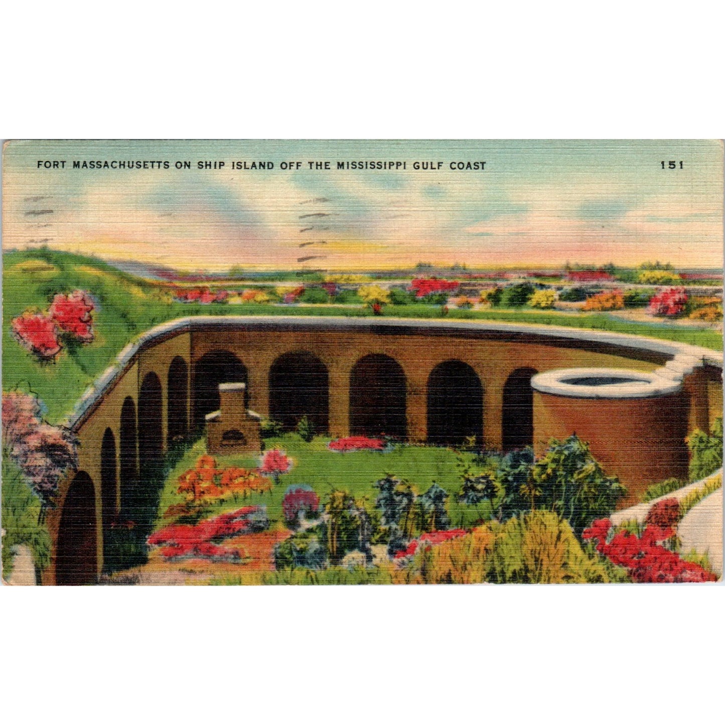 Fort Massachusetts Ship Island Mississippi Coast 1943 Original Postcard P1-14