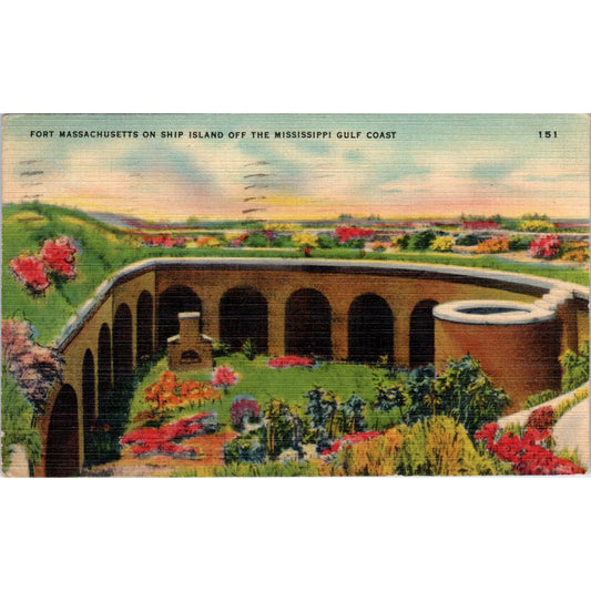 Fort Massachusetts Ship Island Mississippi Coast 1943 Original Postcard P1-14