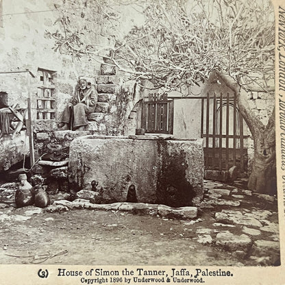 House of Simon the Tanner Jaffa Palestine 1896 Antique Stereoview Card TJ9-V1