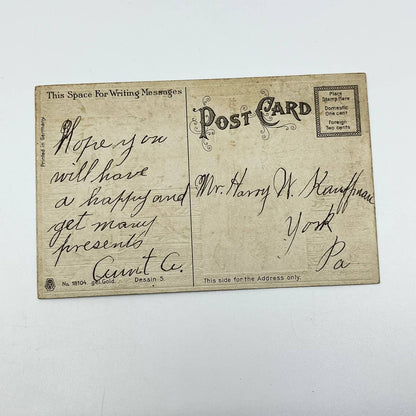 1910s Postcard Birthday Embossed Fishing Farmhouse Scene Gilt SC9