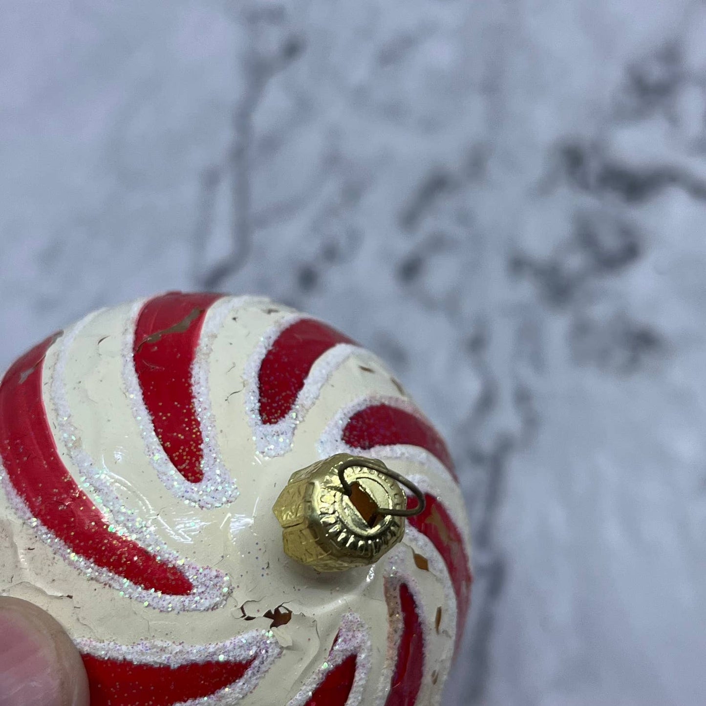 Lot of 4 Candy Cane Striped Mica Stencil Blown Mercury Glass Ornaments OT2