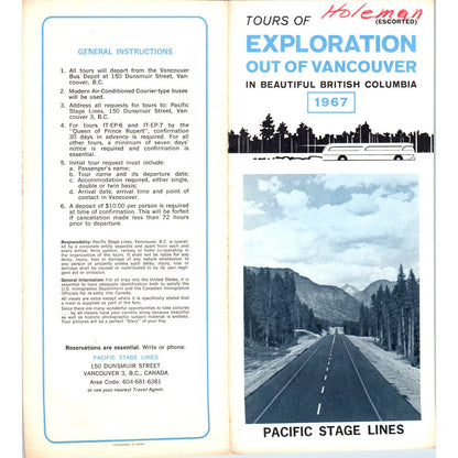 1967 Pacific Stage Lines Exploration Out of Vancouver BC Fold Out Brochure SF3