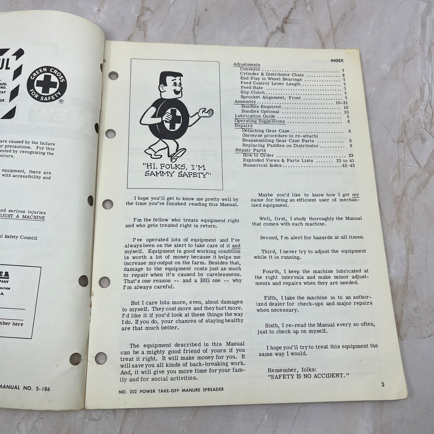 New Idea Operator's Manual S-186 No. 202 Power Take-Off Manure Spreader M1-1