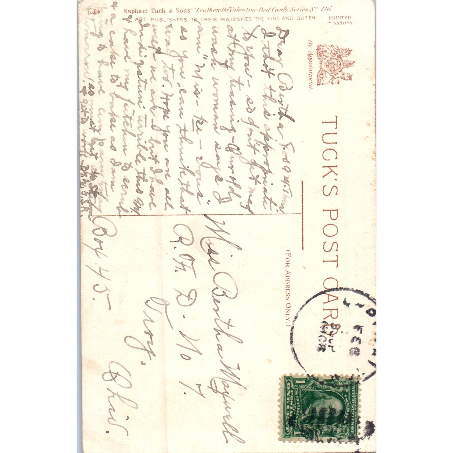 Leatherette Series 1908 Poem Raphael Tuck Original Postcard P3-2