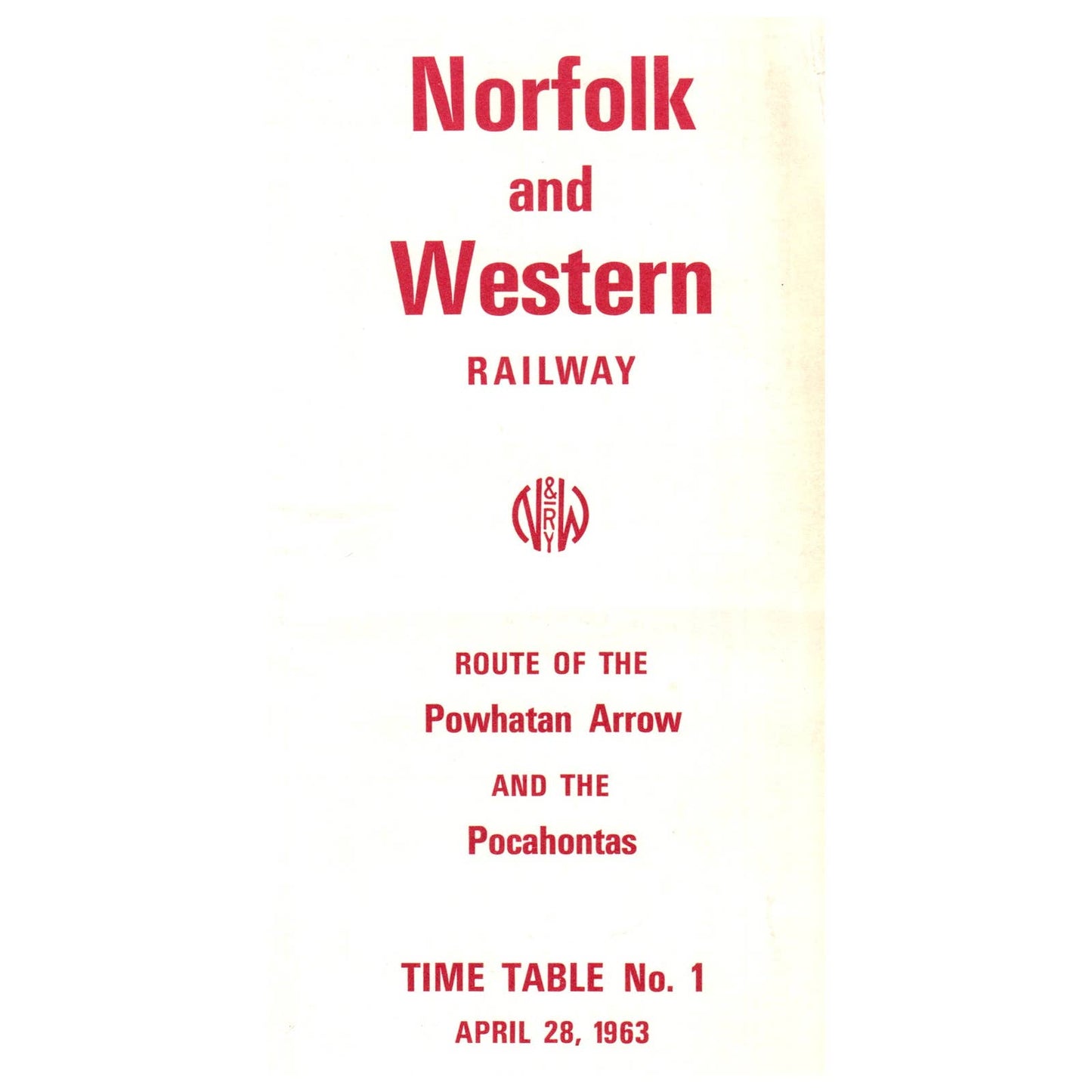1963 Norfolk and Western Railway Powhatan Arrow & Pocahontas Timetable SE4