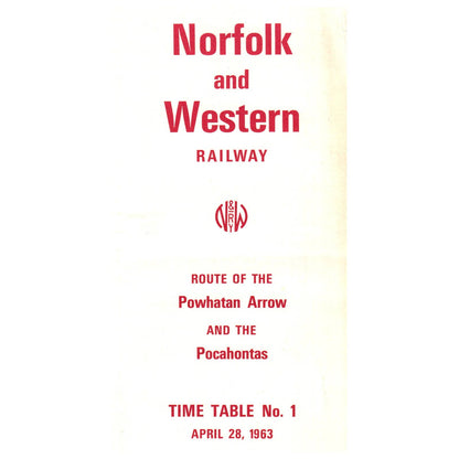 1963 Norfolk and Western Railway Powhatan Arrow & Pocahontas Timetable SE4