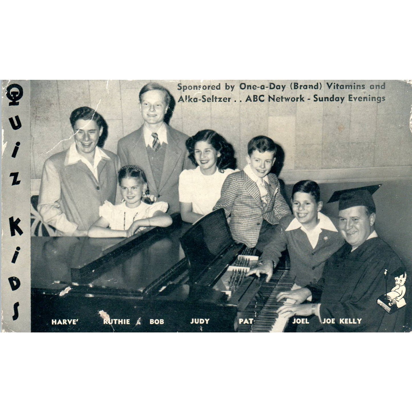 1940s Postcard THE QUIZ KIDS RADIO PROGRAM ALKA-SELTZER NBC TV SE8