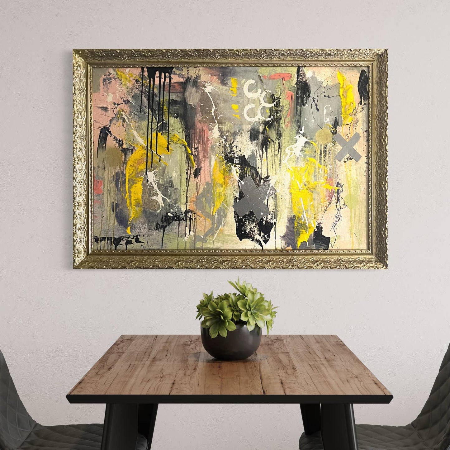 Original LARGE Framed Abstract Art Painting 40x28 “Saturday Morning” w/ COA