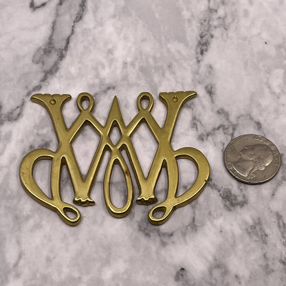 Vintage Brass William and Mary Cypher Trivet Medallion 3" SA2