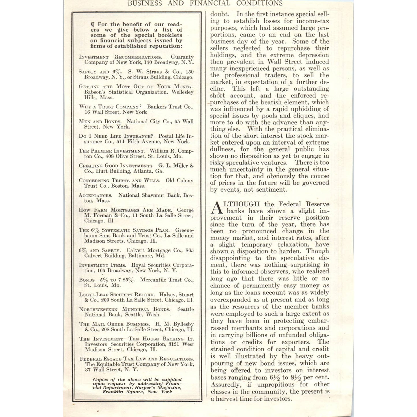 c1920 Harper's Magazine Ad The Continental and Commercial Banks Chicago MA TF6-1