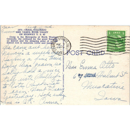 1951 Yampa River Valley Craig Colorado Original Postcard TK1-29