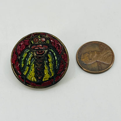 Vintage Folk Art Hand Made Italy Brass Pinback Button SB5