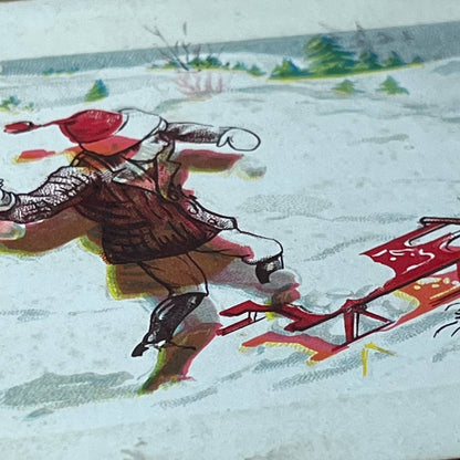 c1910 Embossed Snowball Fight Sled Baby Children Merry Christmas Postcard PA2