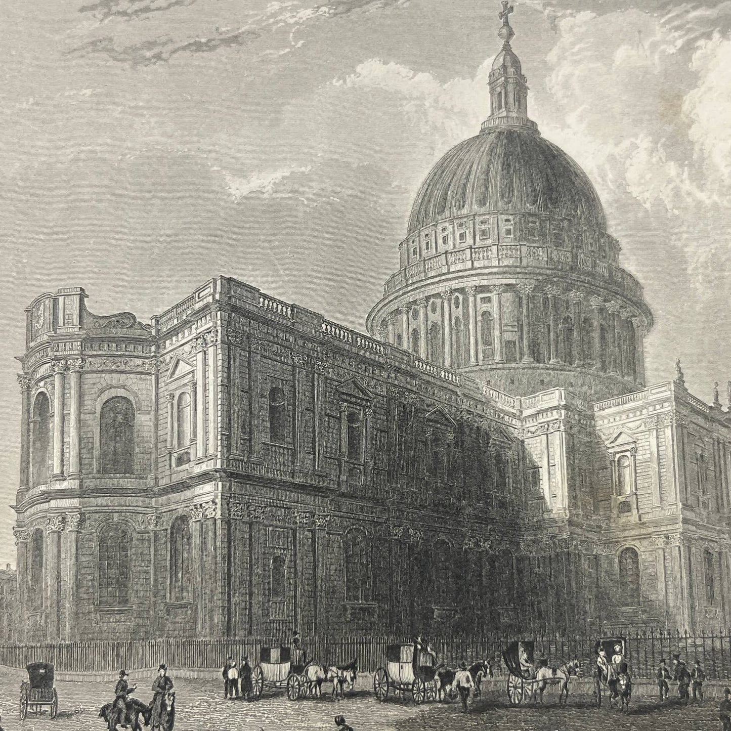 1836 Original Art Engraving  St. Paul's Cathedral North Eastern View AC6