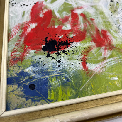 Framed Original Abstract Art Painting "Red Meridiem" Acrylic on Glass 9x11 TI5
