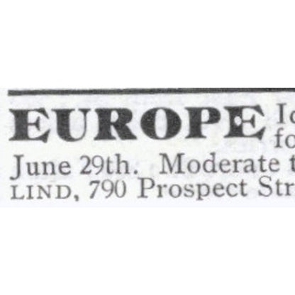 Europe Tour Miss K. Pantlind Cleveland Ohio - 1903 Original Ad AK5-S33